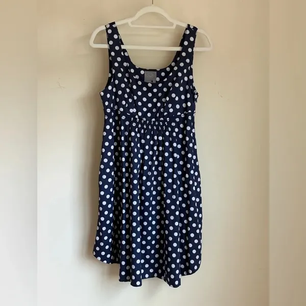 Anthropologie Polka Dot Dress - Vanessa Virginia Navy Blue White Womens sz 10 - Image 13