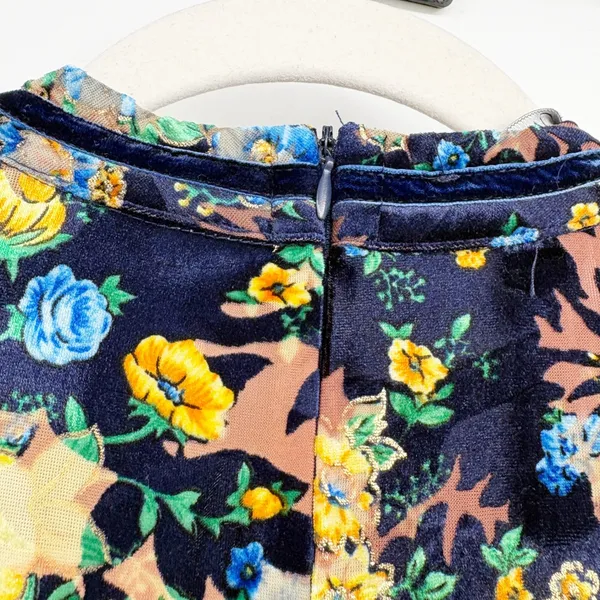 NWT Dalia MacPhee Womens Blue Floral Velvet‎ Boho Romantic Bell Sleeve Dress L - Image 8