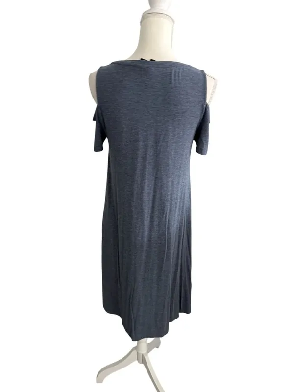 PARAPHRASE Blue Stretch Cold Shoulder Dress Size Medium - Image 3