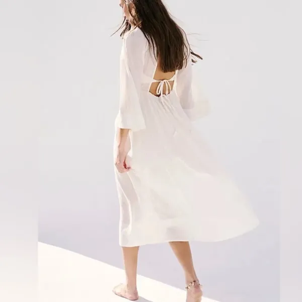 Free People Gauzy Beach Midi Dress Coverup Kelsie Ivory Size Medium Boho - Image 2