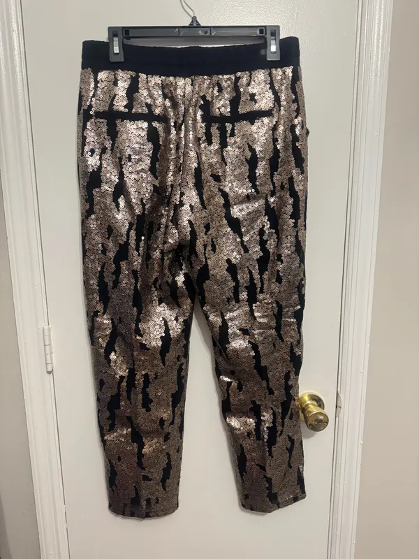 Hei Hei Anthropologie Sequin Drawstring Pants Joggers Gold Black Women's Size M - Image 2
