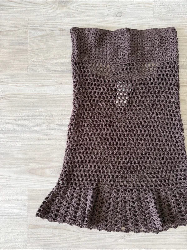 Peppermayo Crocheted Brown Strapless Dress with Flared Hem Coverup - Image 3