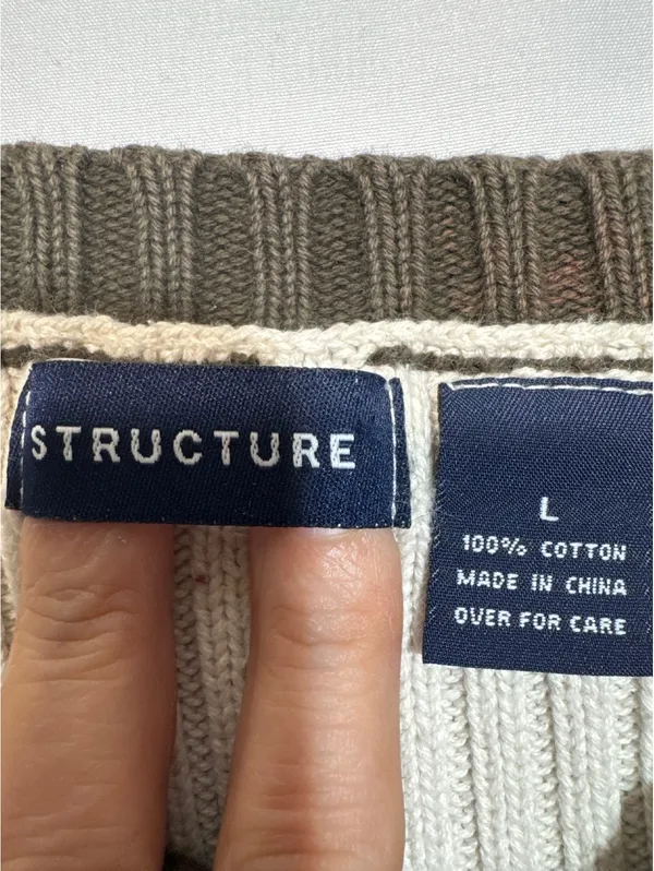 Structure Large Colorblock Ribbed Cotton Sweater vintage - Image 2