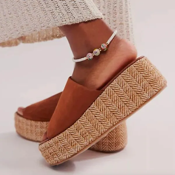 FREE PEOPLE HARBOR RAFFIA FLATFORM SANDALS Size 10 - Image 9