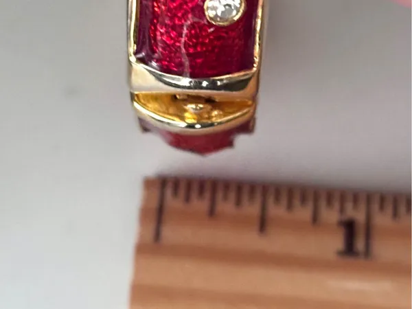 Vintage Red Enamel Hinge Bangle Bracelet Gold Tone Rhinestone Accent - Image 11