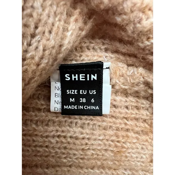 SHEIN Beige Knit Sweater M, Cozy V Chevron Design, Soft Fall‎ Winter Pullover - Image 4