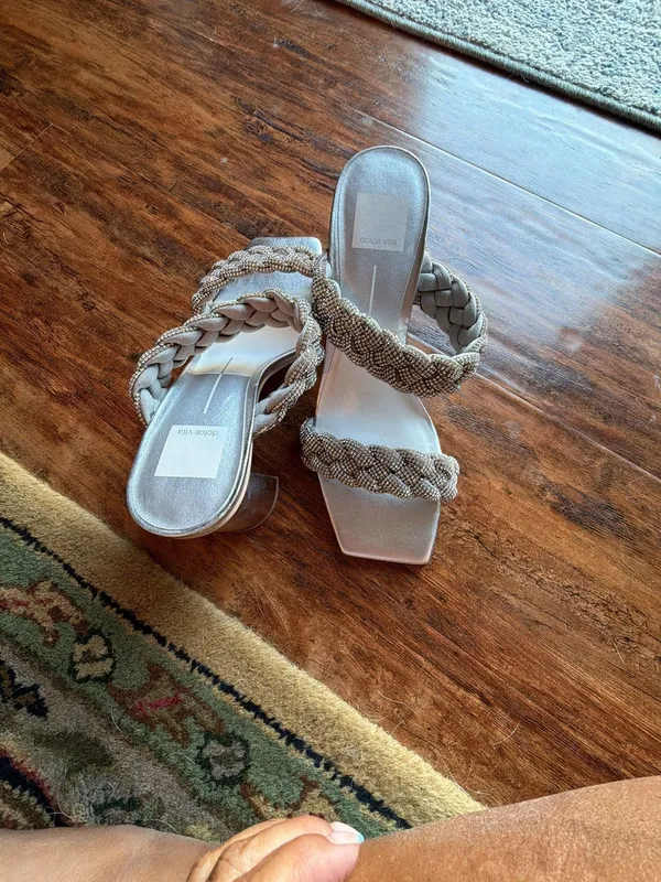 Dolce Vita Women's Paily Braided Chunky Heel Sandals Silver Rhinestone - Image 8