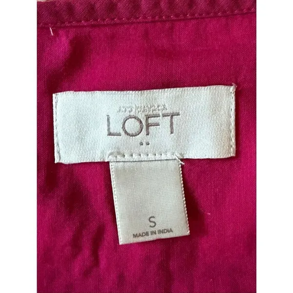 Ann Taylor LOFT Magenta Cotton Blouse Size S Lace Panels - Image 2