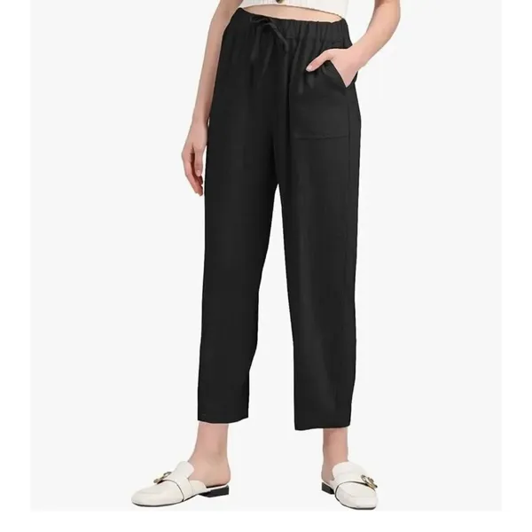 NWT Womens Meomua Navy Blue Linen Drawstring Casual Cropped Capri Pants - Sz S - Image 2