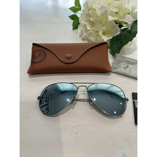 Ray Ban Aviator Large Metal Sunglasses Silver‎ Frame Blue Mirror Lens - Image 2