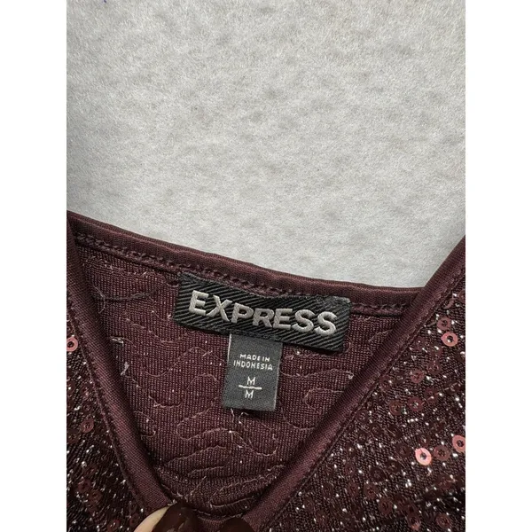 EXPRESS Women’s Y2K Burgundy Spaghetti Strap Sequin Tank Top Cami Size M - Image 2