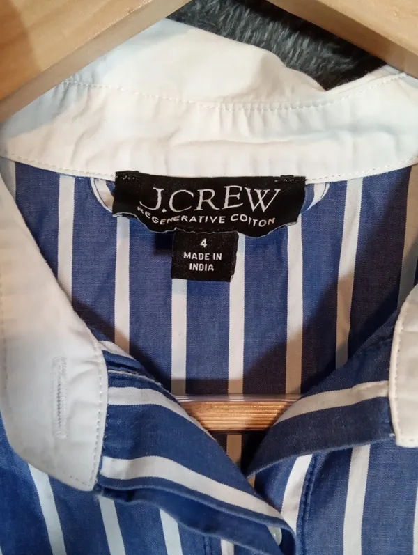 J Crew Tiered Shirt Dress In Cotton Poplin Mini Belted Ruffle Hem Preppy Nautica - Image 3