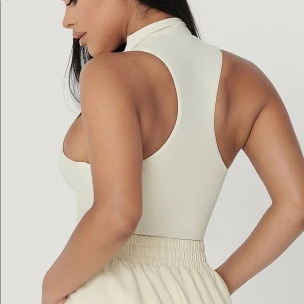 Meshki Paulina Sleeveless High Neck Zip Bodysuit Cream Medium - Image 2