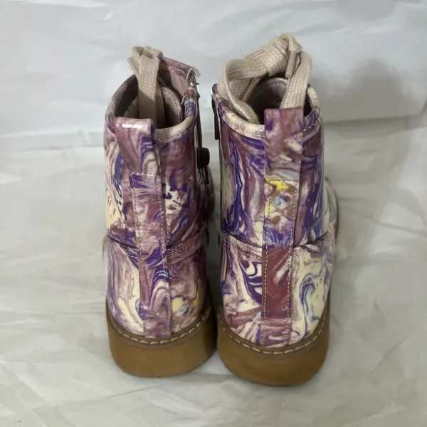 Steve Madden Joliviaa Marbled Combat Ankle Boot Women‎ 5 Purple Side Zipper Snow - Image 4