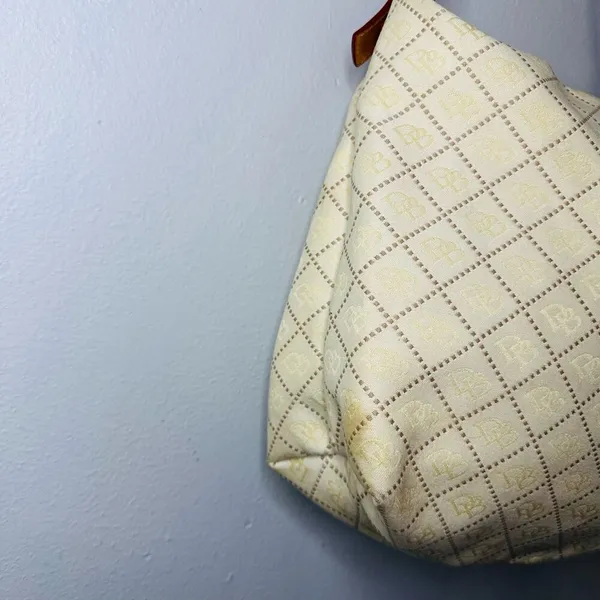 DOONEY & BOURKE Cream Yellow DB Monogrammed Vachetta Leather Shoulder Bag - Image 3