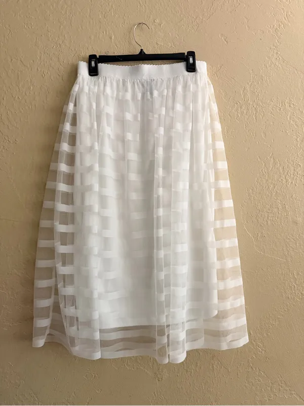 Metro Wear White Sheer Striped Maxi Skirt - Image 2