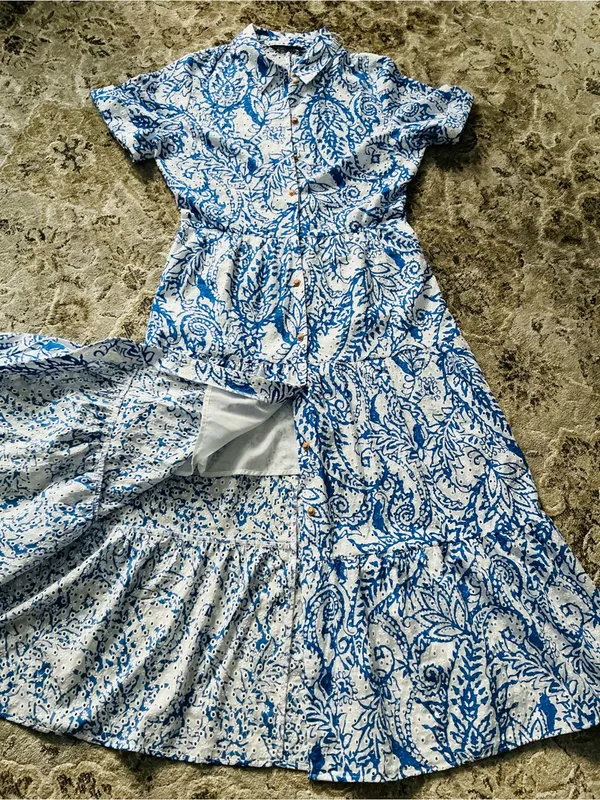 Zara Blue and White Paisley Button-Up Midi Dress 💙 - Image 2