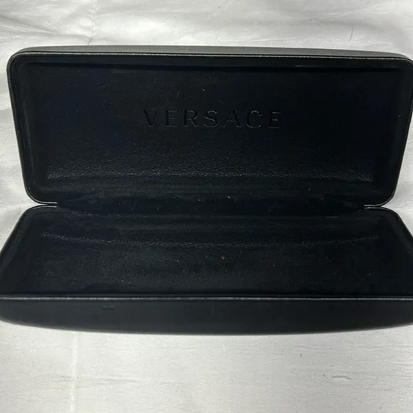 Versace Black‎ Faux Leather Glasses CASE ONLY Felt Lined Gold Lettering On Top - Image 5