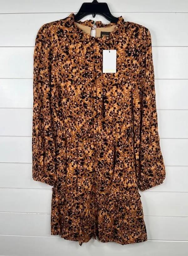Sugarlips Leopard Print Long Sleeve Ruffle Hem Mini Dress Size M Animal - Image 2