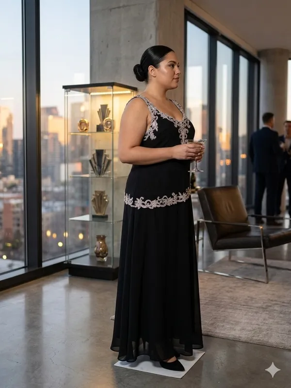 JKARA Beaded Gown Black Silver Sequin Evening Dress Formal Wedding Guest Plus 18 - Image 2