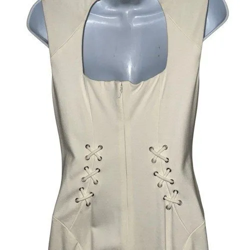 CACHE‎ Ivory Lace Up Grommet Cut Out Back Sleeveless Sheath Dress EUC Size 6 - Image 6