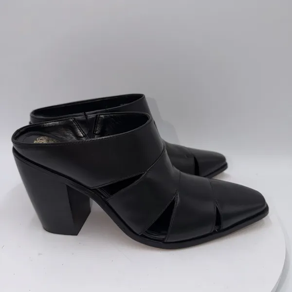 Vince Camuto Aimie Black Leather Slip‎ On Block Heels Mules Size 8.5 - Image 2