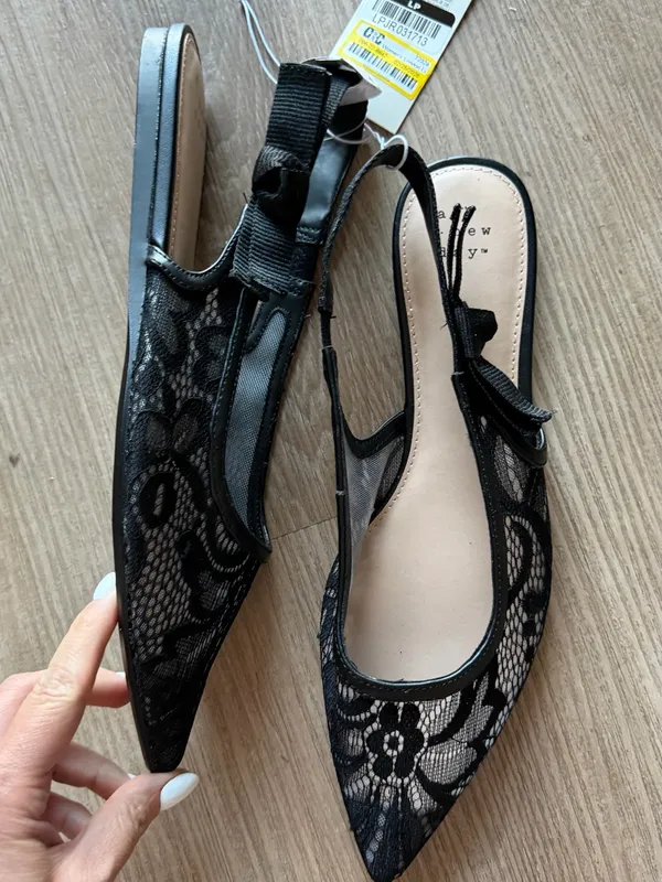 a new day Black‎ Lace Pointed Slingback Flats - Image 4