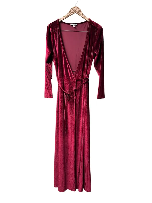 Baltic Born Meghan Velvet Short Sleeve Wrap Maxi Dress Red Large Romantic Goth - Image 4