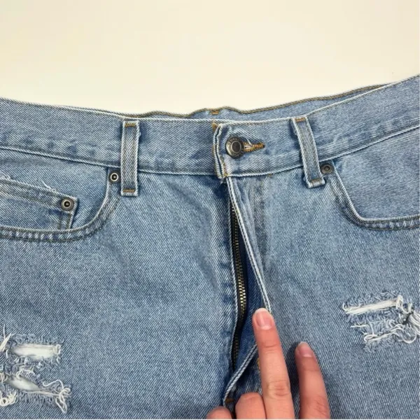 The Vintage Shop George High Waisted Rigid Denim Rolled Hem Distressed Cutoff Denim Shorts 32 Y2K - Image 4