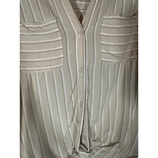 Abercrombie & Fitch Women Beige White Striped Knot Front Button Down Shirt Med - Image 5