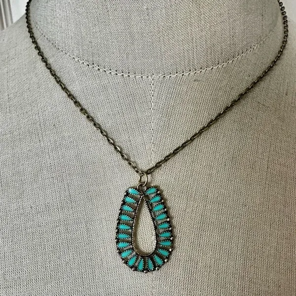 Boho Teardrop Pendant Necklace with Faux Turquoise Accents - Image 2