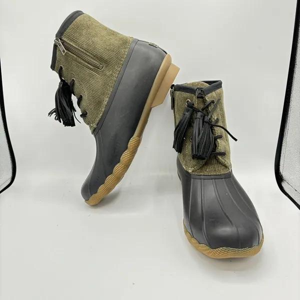 Sperry Women Olive /‎ Black Saltwater Tassel Corduroy Duck Boots Size 9 - Image 5