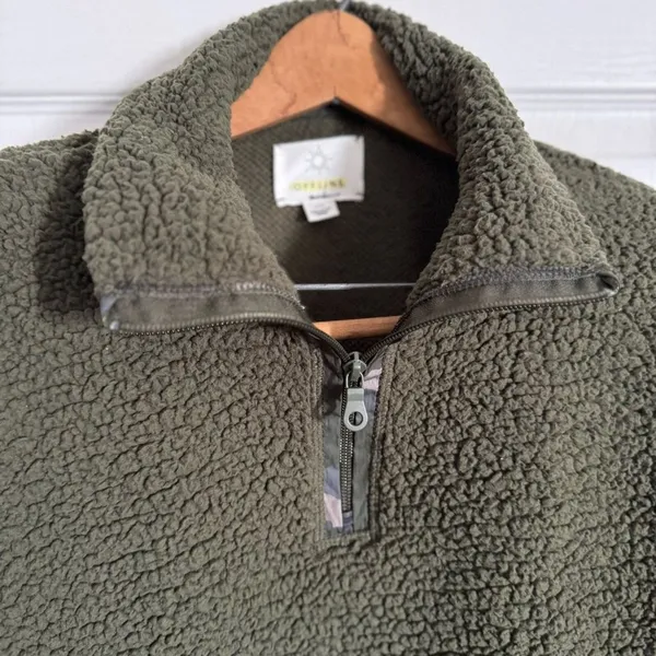 Aerie Fleece Pullover Quarter Zip Sweatshirt Olive Green Camo Womens Size Small - Image 10