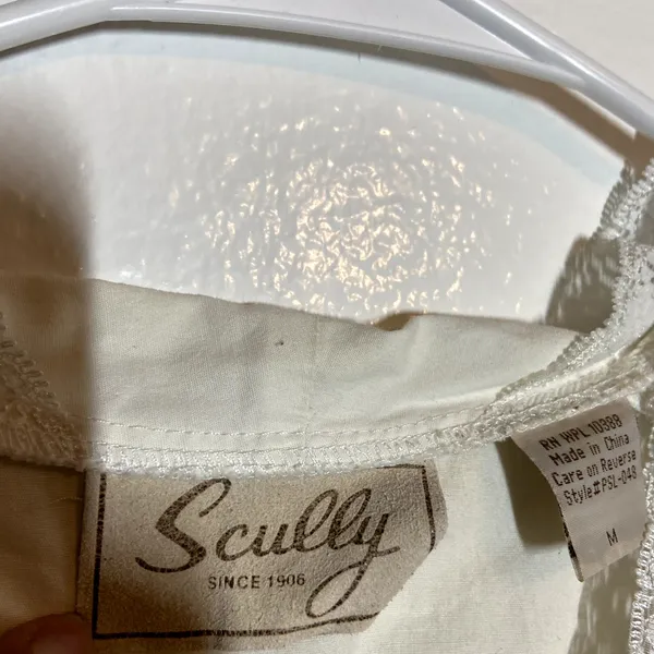 Scully Button Up Shirt Bell Sleeve Lace Trim Collarless Cinch Back White Medium - Image 3