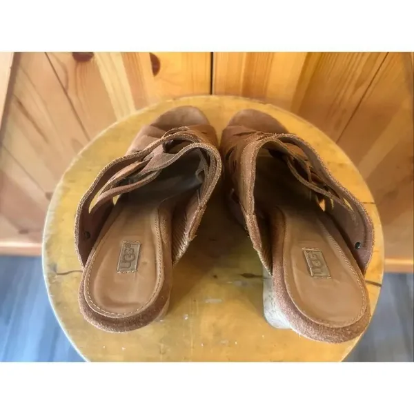 UGG Marta chestnut cork, slip on wedges, size 6 soft suede with woven straps - Image 6