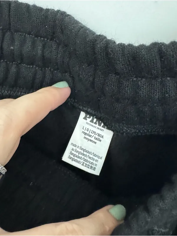 Victoria’s Secret PINK boyfriend oversized black embroidered sweatpants large - Image 2