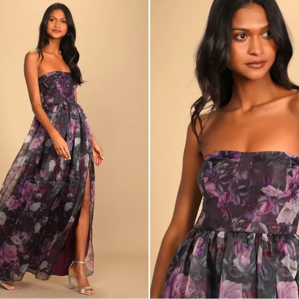 LULU's Floral Sexy Flowy Prom Wedding Chic Bustier Maxi Dress NWOT - Image 2