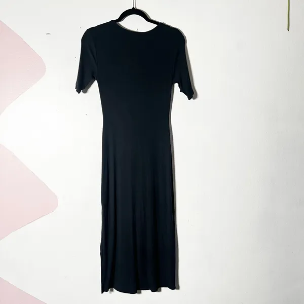 Abercrombie & Fitch Midi Dress Medium Black Ribbed O-Ring Casual - Image 2