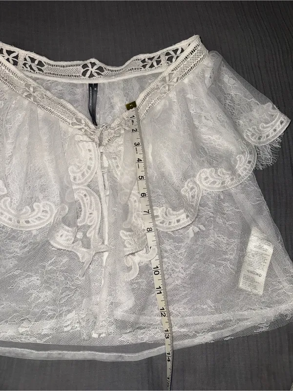 Anthropologie White Sheer Lace Tie-Front Bolero - Image 9