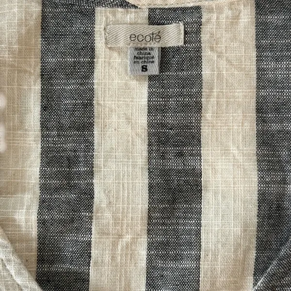 Ecote Wrap Top Black Ivory Stripe Cotton Tie Waist‎ Short Sleeve S Boho - Image 3