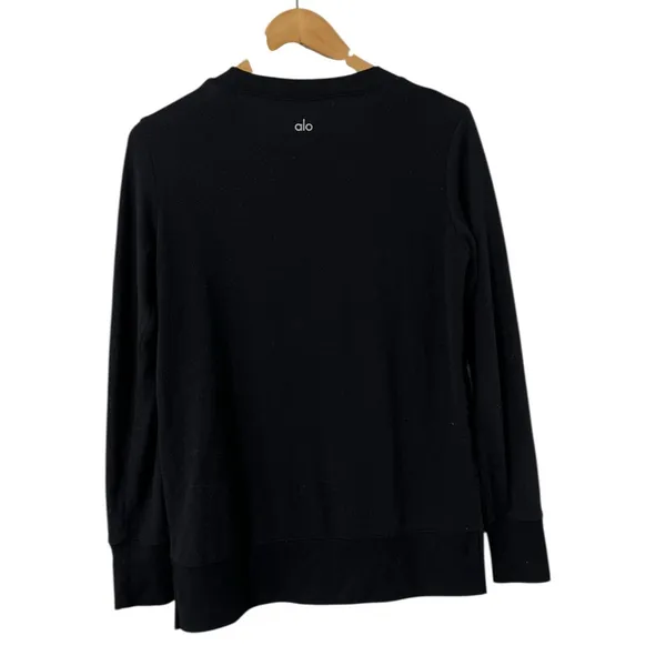 ALO YOGA Hi Low Black Long Sleeve Knit Slit Pullover Top Tunic - Image 6