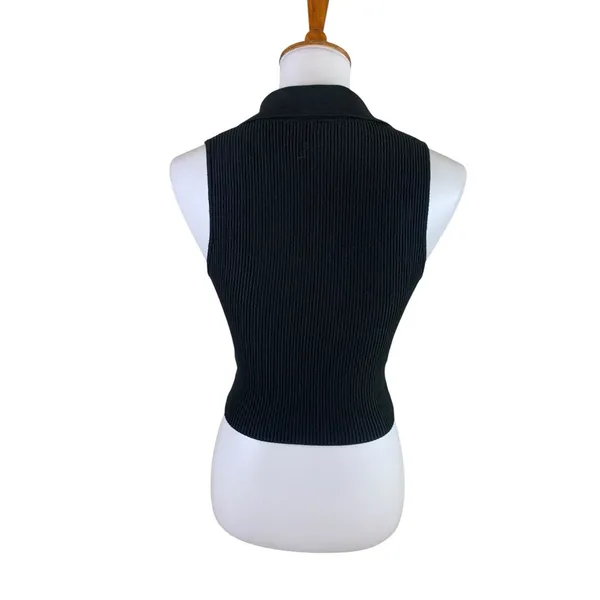 House Of Harlow 1960 Black Ribbed V-Neck Halter Top Small Y2K Quiet Luxury - Image 2