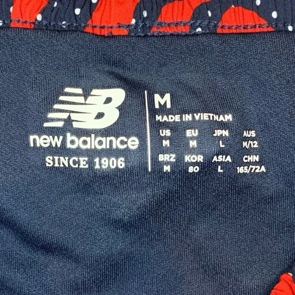 New Balance Running Shorts Womens Medium Red‎ Navy Polka Dot Print NB Dry Sporty - Image 2
