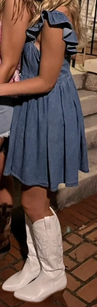 Forever 21 Denim Ruffle-Strap Mini Dress - Image 5