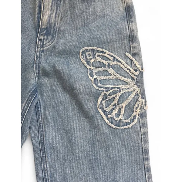 Pacsun 90’s Boyfriend Jeans Light Blue Embroidered Butterfly Patch Fairy Size 24 - Image 5