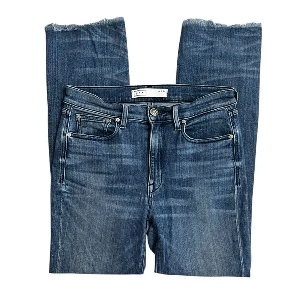 AYR The Bomb Pop Jeans 31 High Rise Straight Leg Raw Hem Medium Wash - Image 4