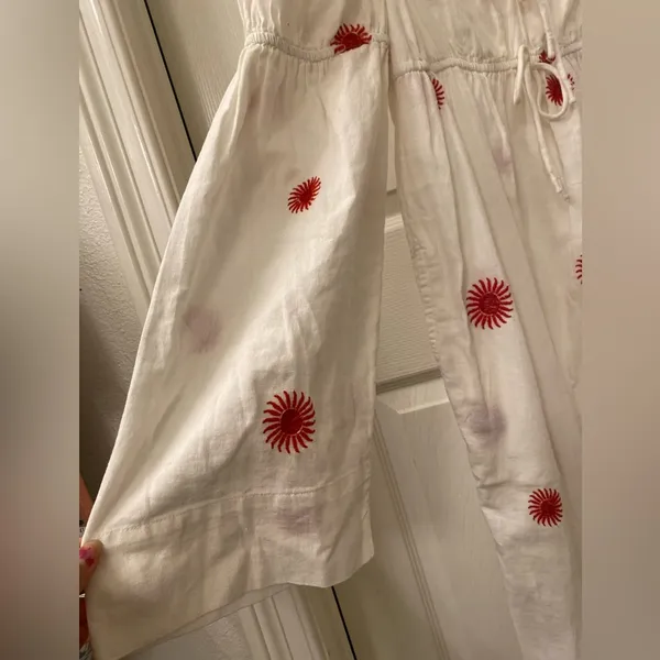 Free people White Dress with Red Floral Embroidery size XS oversized - Image 6