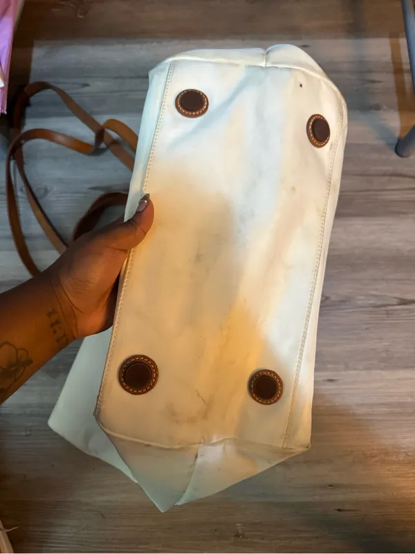 Dooney & Bourke Cream Canvas Tote with Tan Leather Straps - Image 2