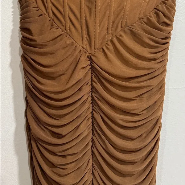 PrettyLittle Thing Chocolate Corset Detail Mesh Ruched Bandeau Jumpsuit NWT - Image 5