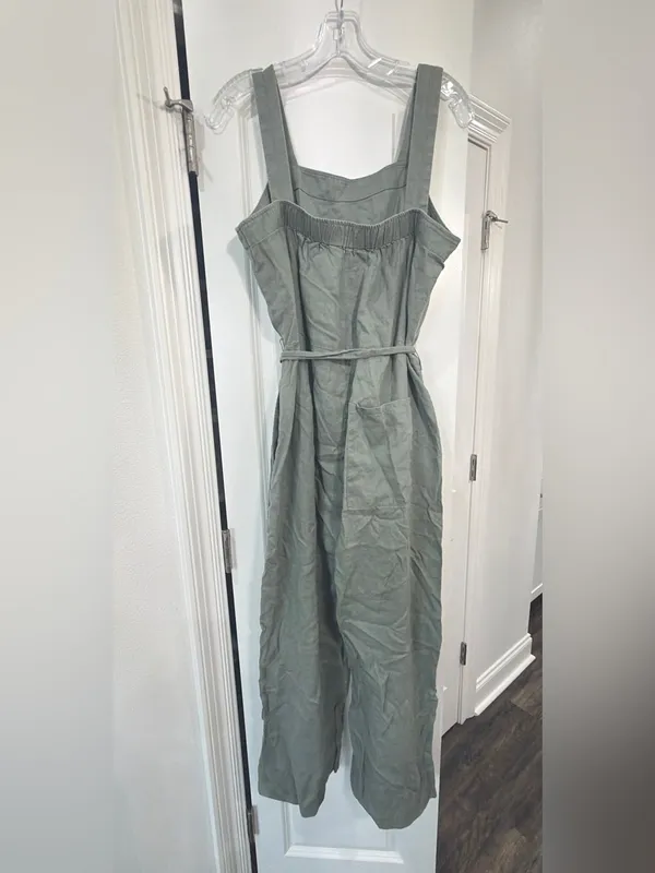 Quince Olive Tie-Waist 100% Linen Pantsuit - Image 4